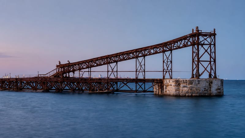 La estructura de hierro remachado del Cable Inglés avanzando sobre el mar